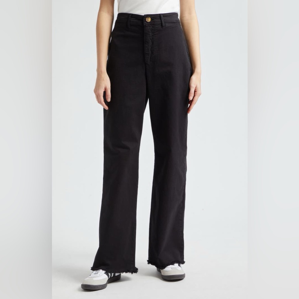 Marine Layer Bridget High Rise Full Length Raw Hem Pants (Black)